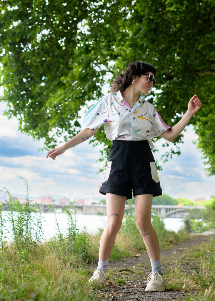 SHOOPS - le short super cool! - ASSIAKARA vêtement non genré genderless no gender mode unisexe look androgyne dégenrer degender fashion sur mesure inclusivité inclusif inclusive