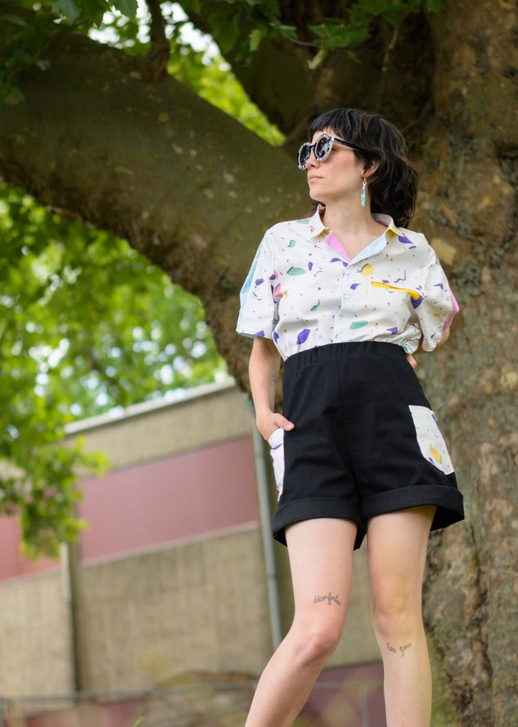 SHOOPS - le short super cool! - ASSIAKARA vêtement non genré genderless no gender mode unisexe look androgyne dégenrer degender fashion sur mesure inclusivité inclusif inclusive